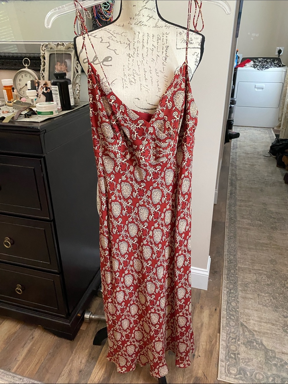 Scarlet Paisley Slip Maxi Dress with Cowl Neck